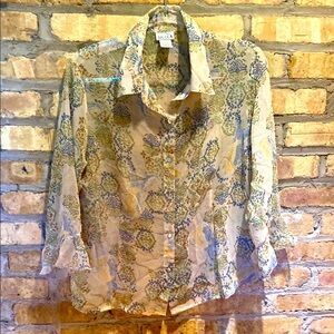 NICOLA Cream and Tan 3/4 Sleeve Button Down Shirt